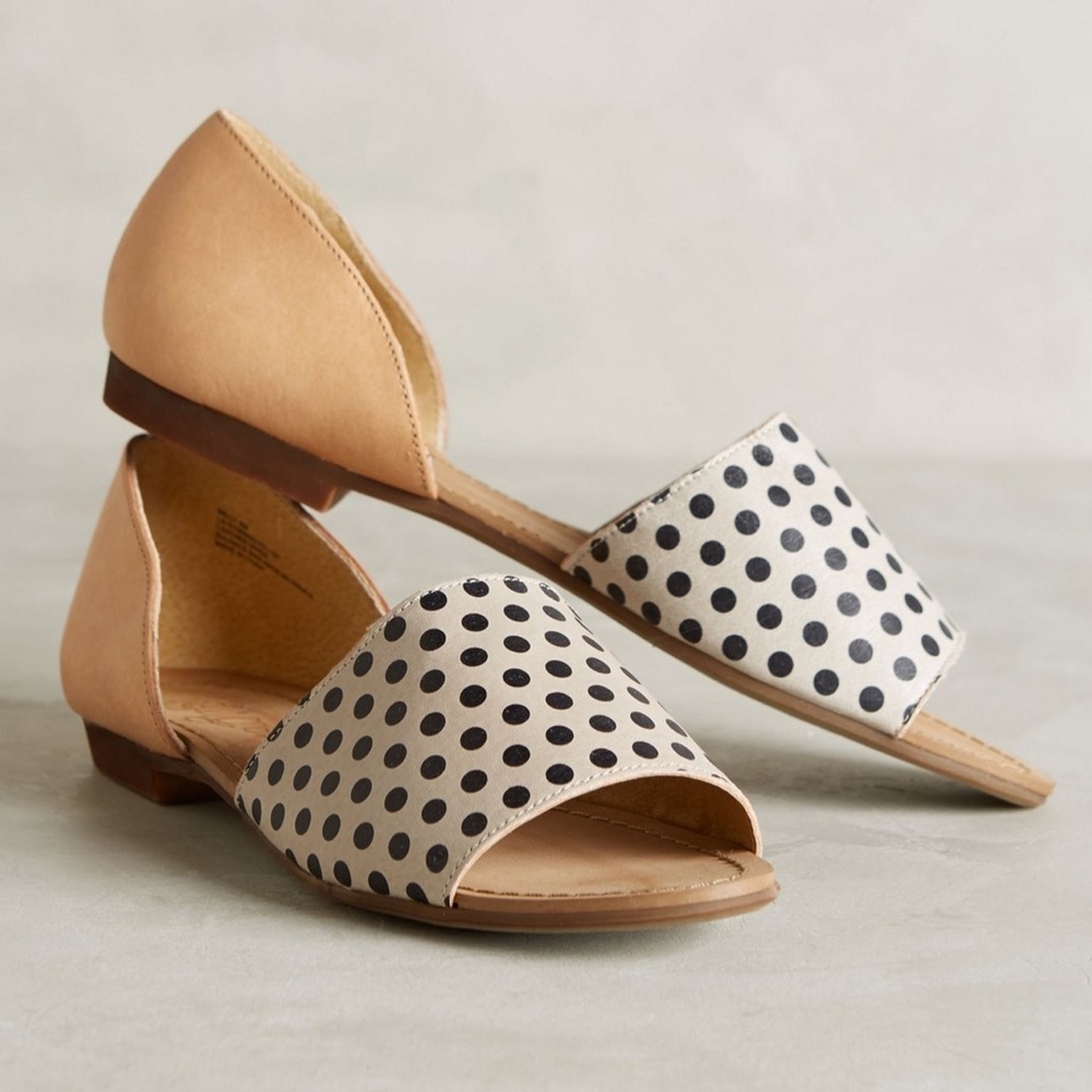 Anthropologie LATIGO Milly Black White Tan Polka Dot Leather D'Orsay Flats 7.5